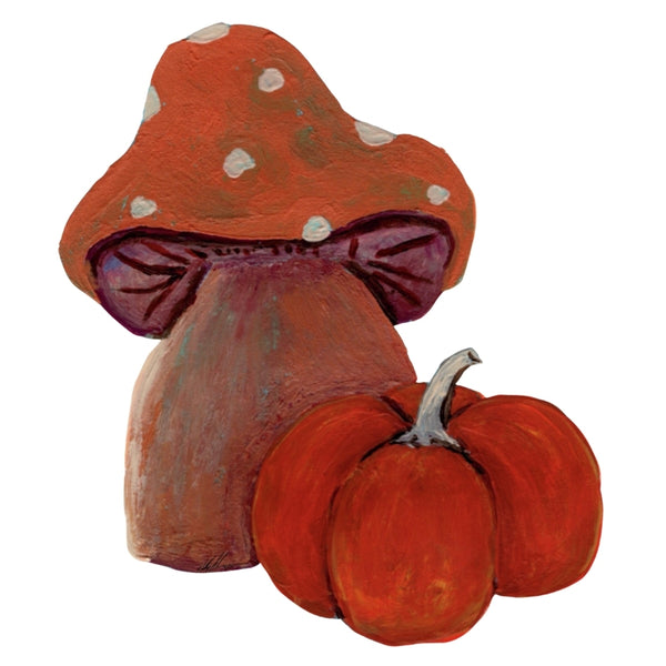 Autumn Mushroom & Pumpkin Waterproof Vinyl Sticker | Hand-Painted 3-Inch Decal for Water Bottles, Laptops & Journals