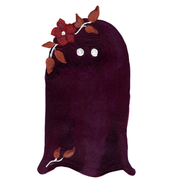 Deep Plum Ghost with Leaf & Flower Crown Waterproof Vinyl Sticker | Hand-Painted 3-Inch Decal for Water Bottles, Laptops & Journals