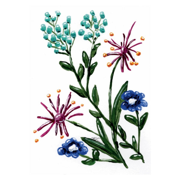 Teal, Blue & Purple Floral Waterproof Vinyl Sticker | Hand-Painted 3-Inch Decal for Water Bottles, Laptops & Journals