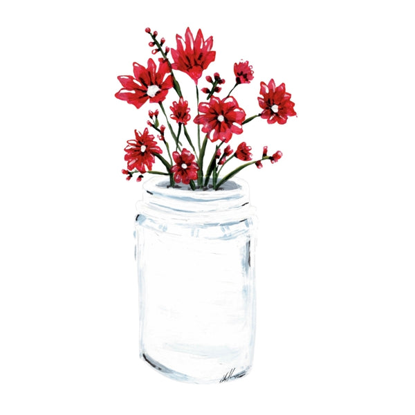 Mason Jar with Red Daisies Waterproof Vinyl Sticker | Hand-Painted 3-Inch Decal for Water Bottles, Laptops & Journals