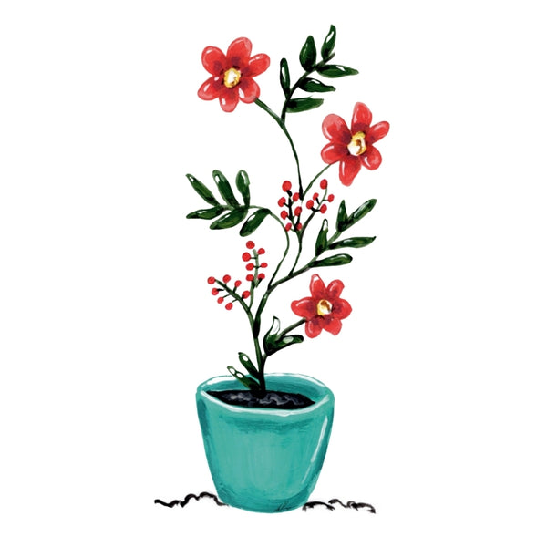Teal Pot Filled with Coral Flowers Waterproof Vinyl Sticker | Hand-Painted 3-Inch Decal for Water Bottles, Laptops & Journals