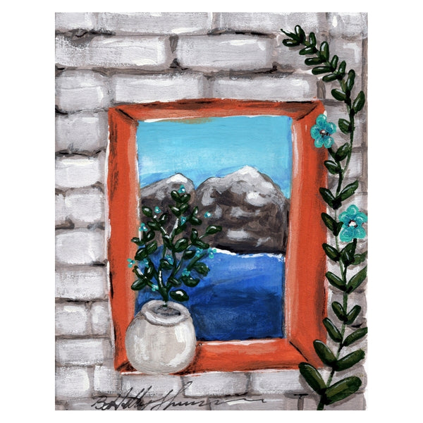 Mountain View Through a Window Waterproof Vinyl Sticker | Hand-Painted 3-Inch Decal for Water Bottles, Laptops & Journals