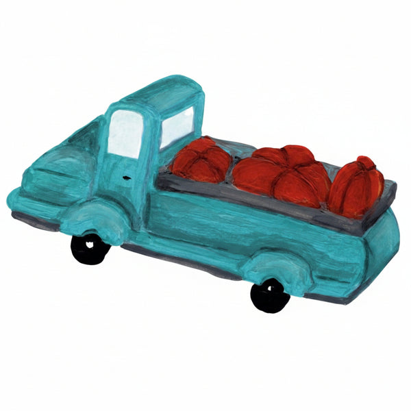 Vintage Teal Truck Filled with Large Pumpkins Waterproof Vinyl Sticker | Hand-Painted 3-Inch Decal for Water Bottles, Laptops & Journals