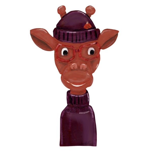 Giraffe Wearing a Plum Sweater, Stocking Hat & Red Glasses Waterproof Vinyl Sticker | Hand-Painted 3-Inch Decal for Water Bottles, Laptops & Journals