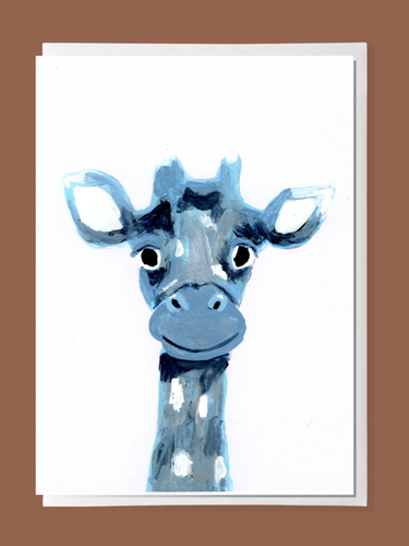 Adorable Blue Giraffe Greeting Card | Hand-Painted | Blank Inside