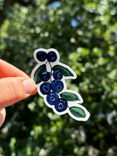 Blueberry Sprig Waterproof Vinyl Sticker | Hand-Painted 3-Inch Decal for Water Bottles, Laptops & Journals