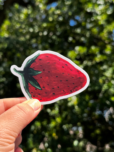 Berry Red Strawberry Waterproof Vinyl Sticker | Hand-Painted 3-Inch Decal for Water Bottles, Laptops & Journals