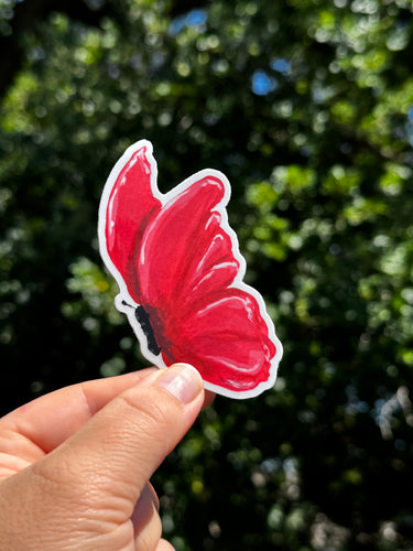Red Butterfly Waterproof Vinyl Sticker | Hand-Painted 3-Inch Decal for Water Bottles, Laptops & Journals