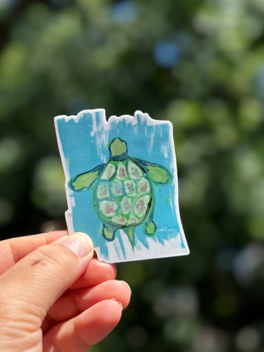 Adorable Turtle Waterproof Vinyl Sticker in Teal Water | Hand-Painted 3-Inch Decal for Water Bottles, Laptops & Journals
