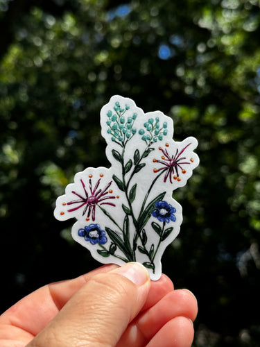 Teal, Blue & Purple Floral Waterproof Vinyl Sticker | Hand-Painted 3-Inch Decal for Water Bottles, Laptops & Journals