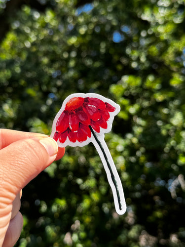 Single Stem Red Coneflower Flower Waterproof Vinyl Sticker | Hand-Painted 3-Inch Decal for Water Bottles, Laptops & Journals