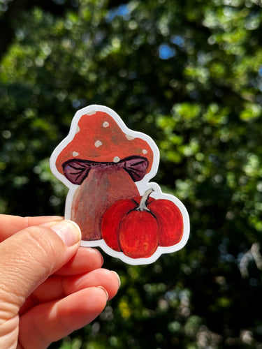 Autumn Mushroom & Pumpkin Waterproof Vinyl Sticker | Hand-Painted 3-Inch Decal for Water Bottles, Laptops & Journals