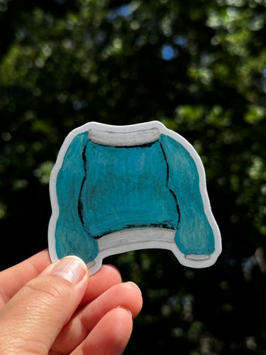 Cozy Teal Sweater Waterproof Vinyl Sticker | Hand-Painted 3-Inch Decal for Water Bottles, Laptops & Journals