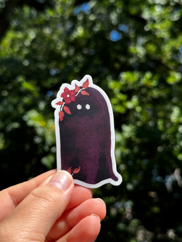 Deep Plum Ghost with Leaf & Flower Crown Waterproof Vinyl Sticker | Hand-Painted 3-Inch Decal for Water Bottles, Laptops & Journals