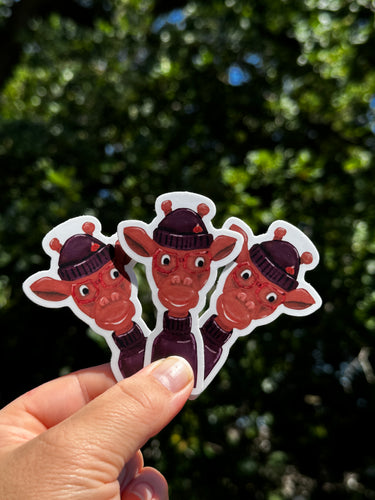 Giraffe Wearing a Plum Sweater, Stocking Hat & Red Glasses Waterproof Vinyl Sticker | Hand-Painted 3-Inch Decal for Water Bottles, Laptops & Journals