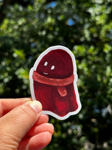 Cute Spooky Burgundy Ghost Waterproof Vinyl Sticker | Hand-Painted 3-Inch Decal for Water Bottles, Laptops & Journals