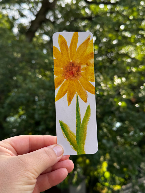 Watercolor Yellow Sunflower Bookmark | Hand-Painted Design | Light Gloss Finish