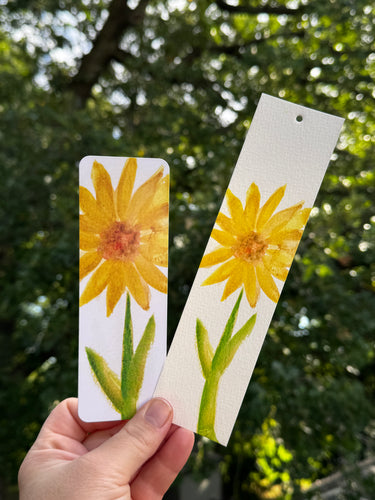 Watercolor Yellow Sunflower Bookmark | Hand-Painted Design | Light Gloss Finish