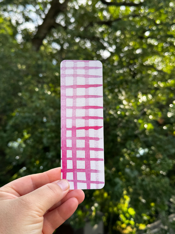 Watercolor Pink Geometric Check Bookmark | Hand-Painted Design | Light Gloss Finish