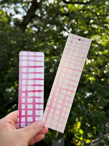 Watercolor Pink Geometric Check Bookmark | Hand-Painted Design | Light Gloss Finish