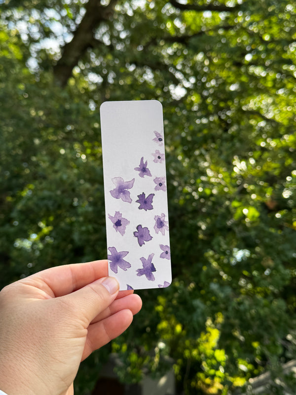Watercolor Purple Flowers Bookmark | Hand-Painted Design | Light Gloss Finish